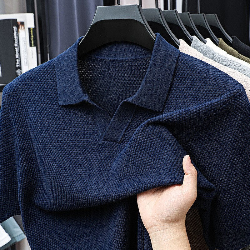 New men's solid color art knitted short sleeves