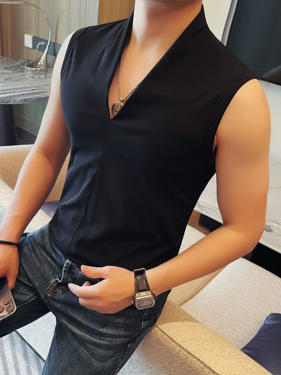 kuu408-Men's Summer Personality Fashion V-neck Sleeveless T-shirt