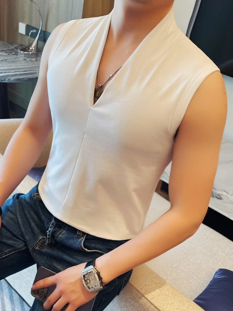 kuu408-Men's Summer Personality Fashion V-neck Sleeveless T-shirt