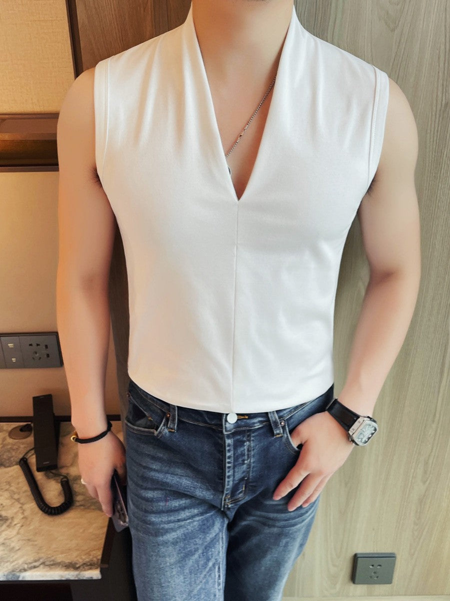 kuu408-Men's Summer Personality Fashion V-neck Sleeveless T-shirt