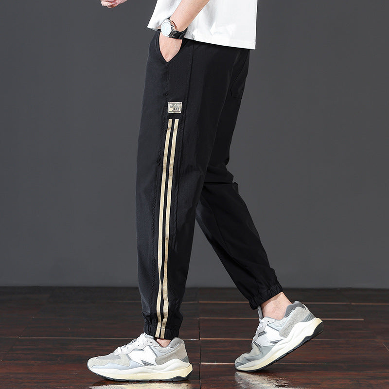 Men's striped drawstring casual sports pants