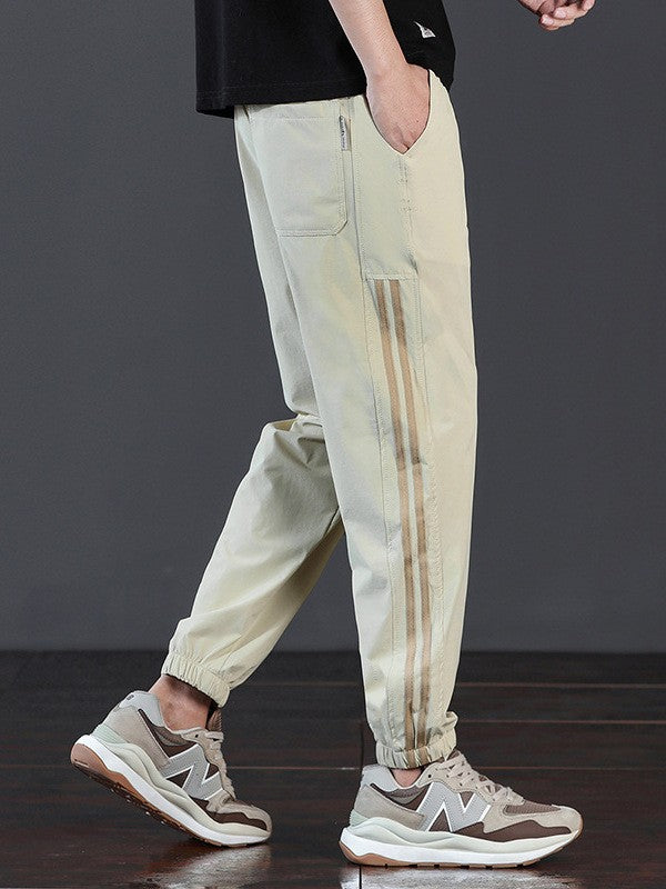 Men's striped drawstring casual sports pants