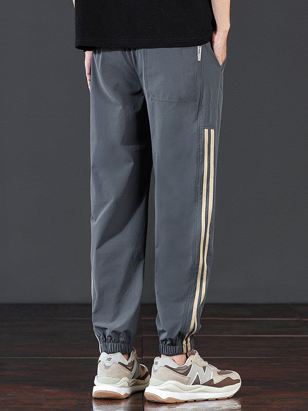 Men's striped drawstring casual sports pants