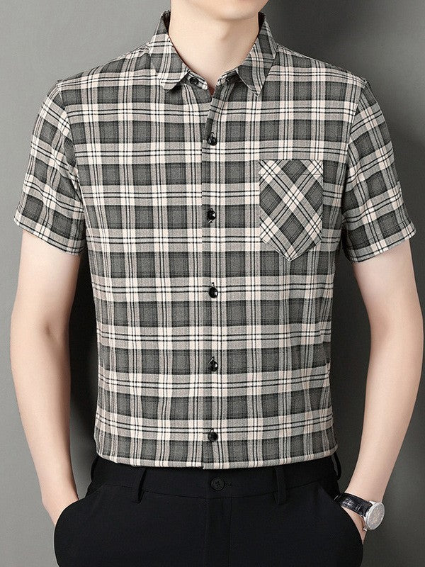 Men's new summer plaid print casual shirt(cm476)