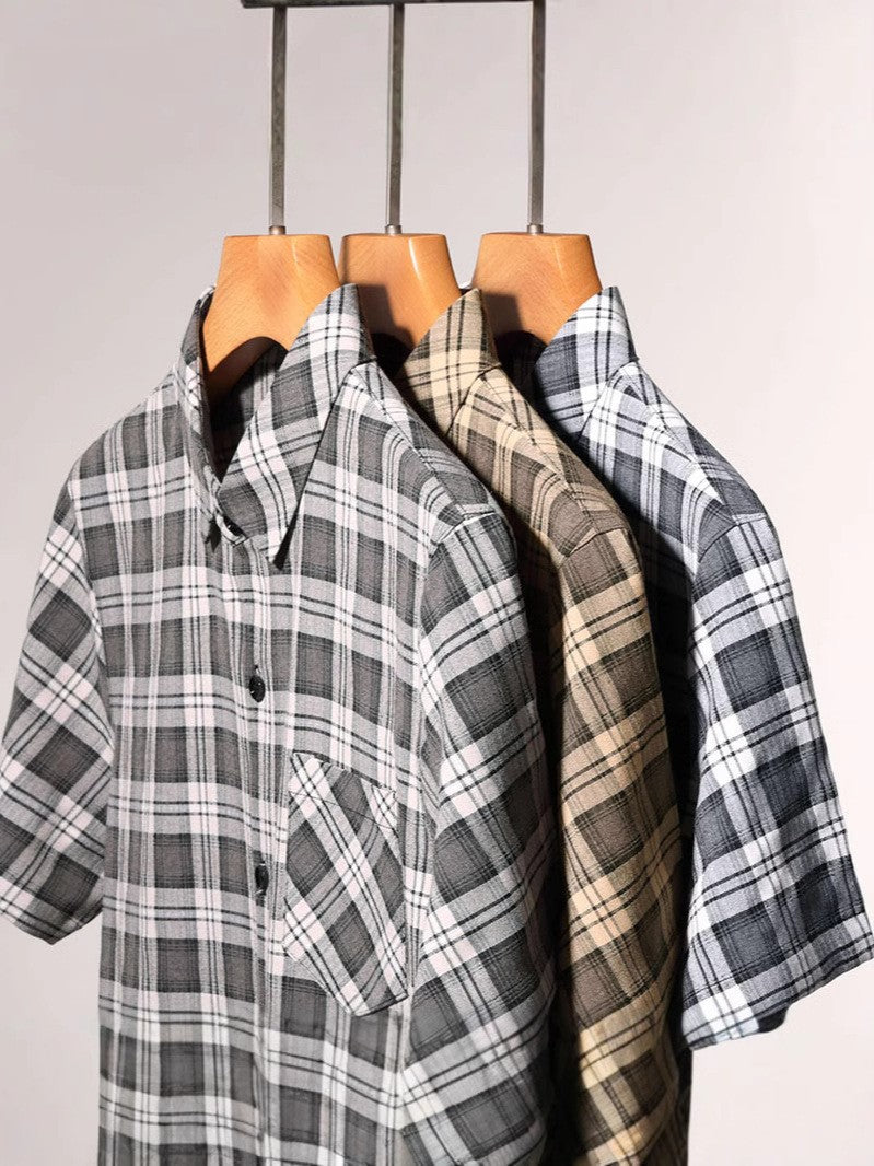luu465-Men's new summer plaid print casual shirt