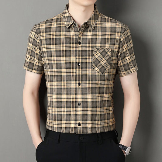 luu465-Men's new summer plaid print casual shirt