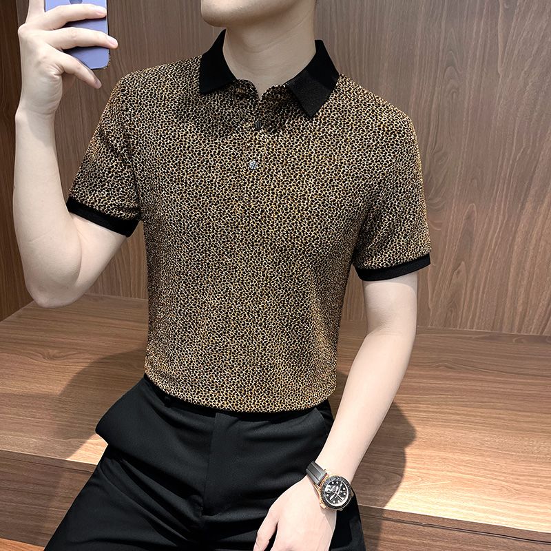 kuu415-Men's summer thin ice silk plaid short-sleeved polo shirt