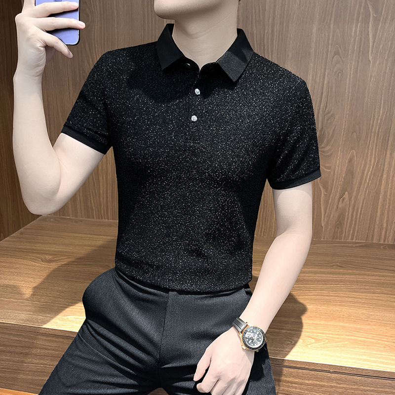 kuu415-Men's summer thin ice silk plaid short-sleeved polo shirt