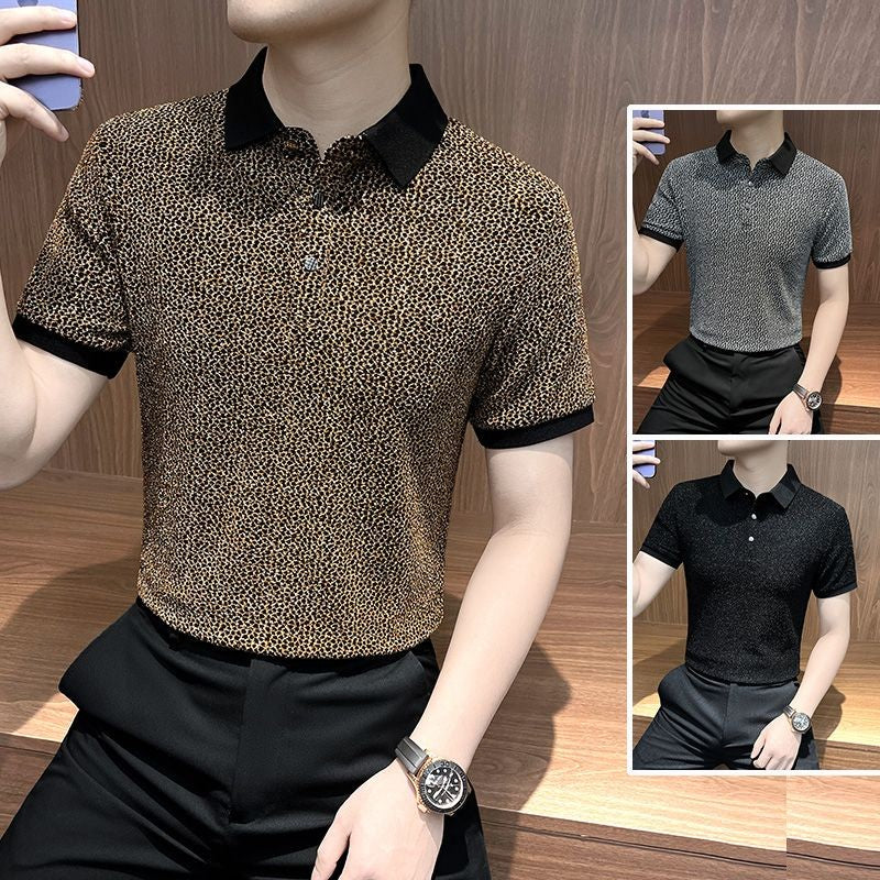 kuu415-Men's summer thin ice silk plaid short-sleeved polo shirt
