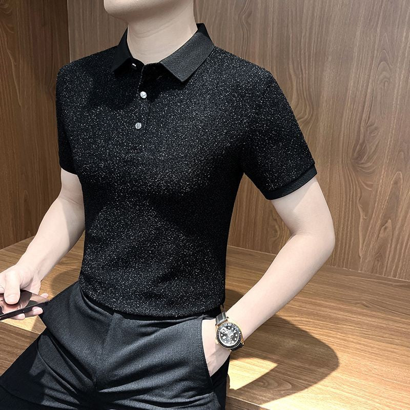 kuu415-Men's summer thin ice silk plaid short-sleeved polo shirt
