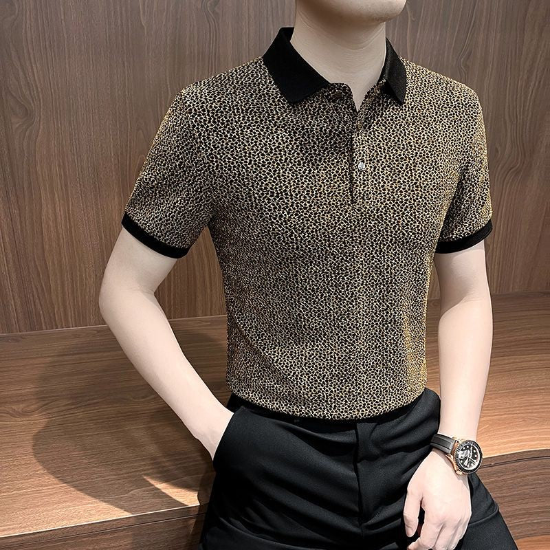 kuu415-Men's summer thin ice silk plaid short-sleeved polo shirt