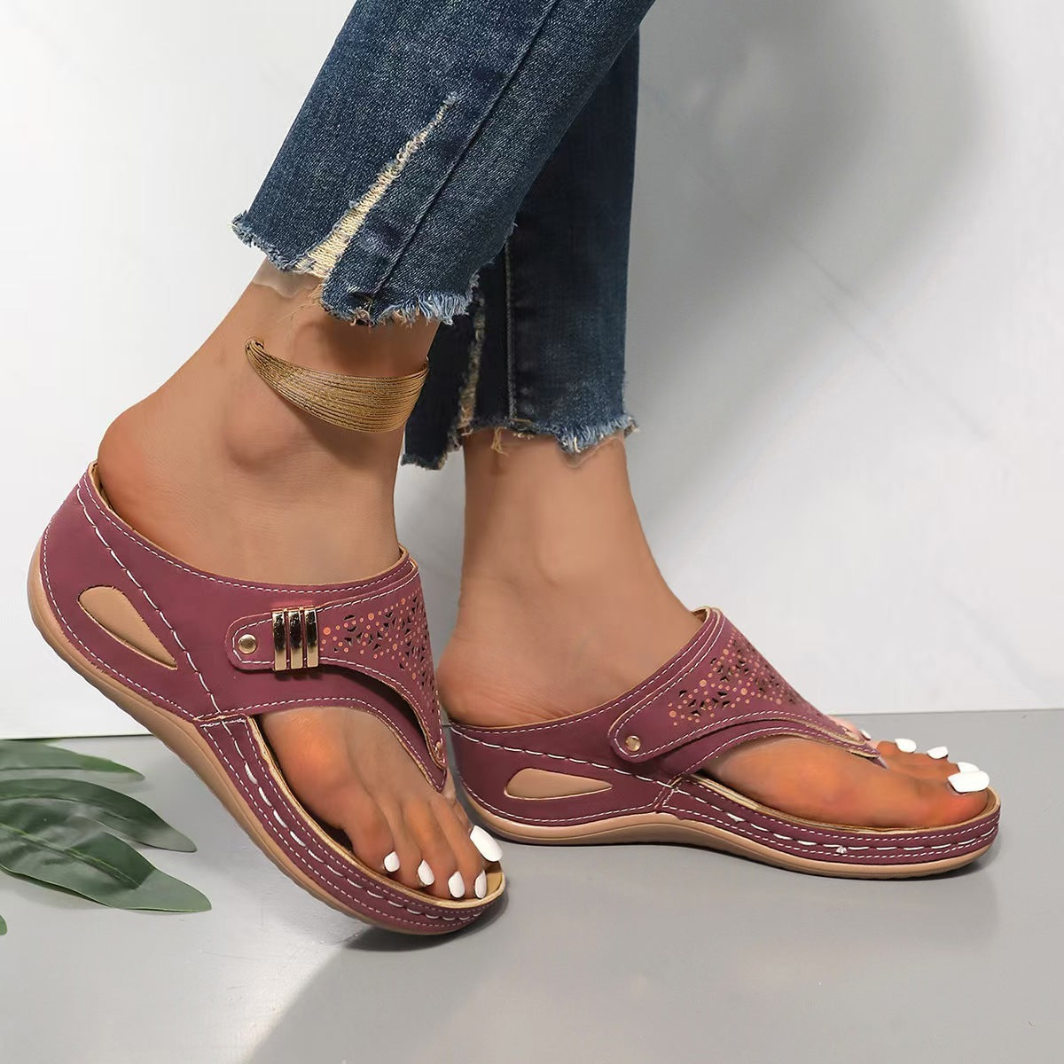 Summer solid color thick-soled hollow sandals(you404)