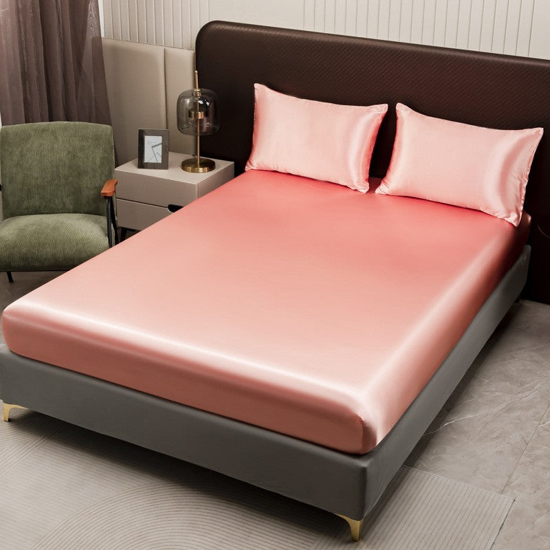Summer Washed Ice Silk Fitted Sheet Pillowcase