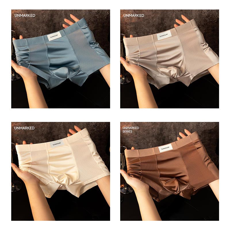 luu431-Men's summer cool satin mesh breathable boxer briefs