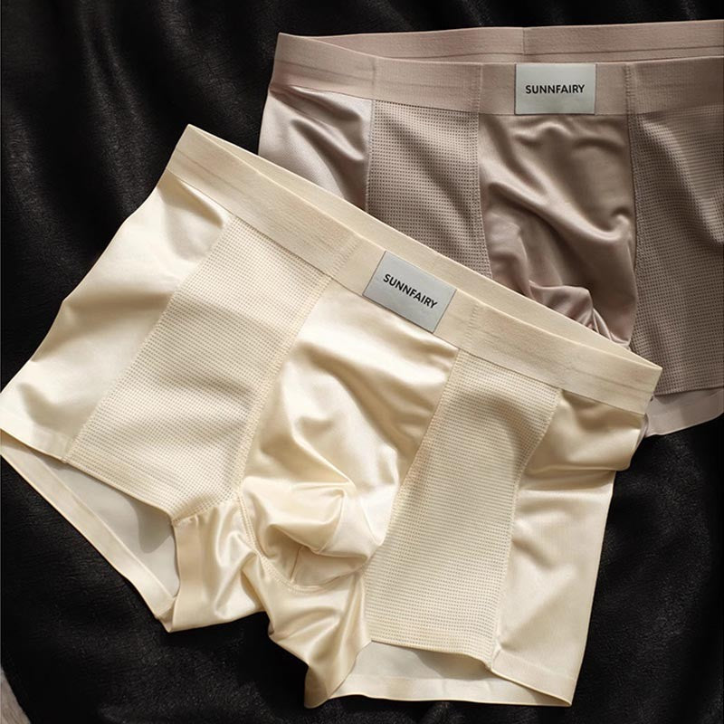 luu431-Men's summer cool satin mesh breathable boxer briefs