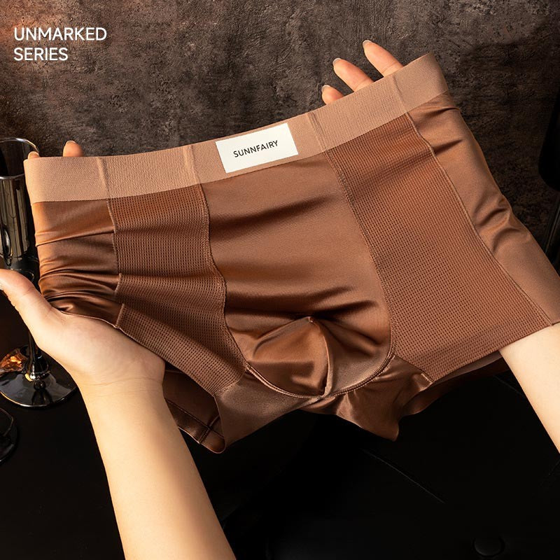 luu431-Men's summer cool satin mesh breathable boxer briefs
