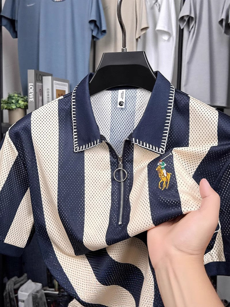 Men's semi-zippered ice silk short-sleeved T-shirt(cm498)