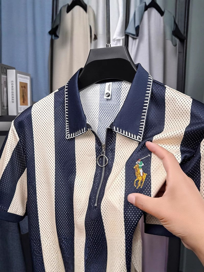 Men's semi-zippered ice silk short-sleeved T-shirt(cm498)
