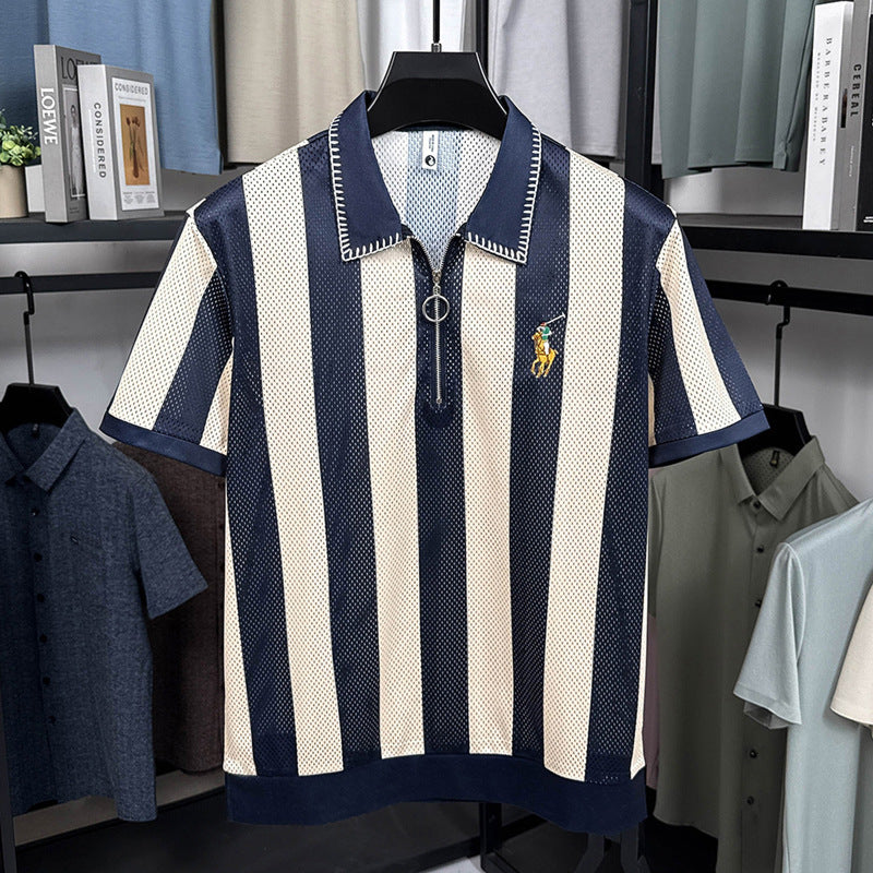 Men's semi-zippered ice silk short-sleeved T-shirt(cm498)