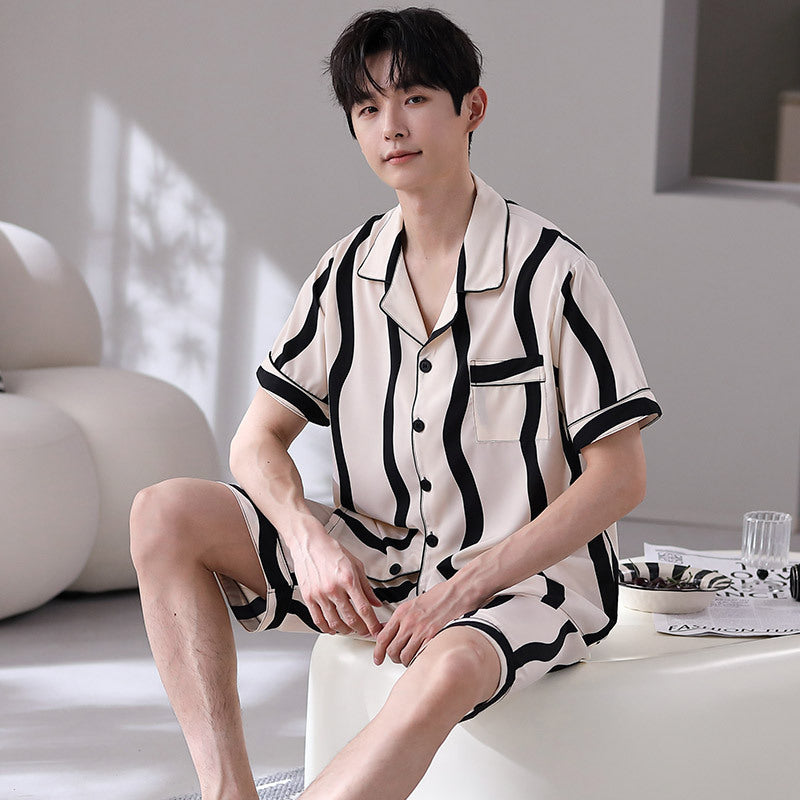 luu448-Men's summer ice silk short-sleeved pajamas suit