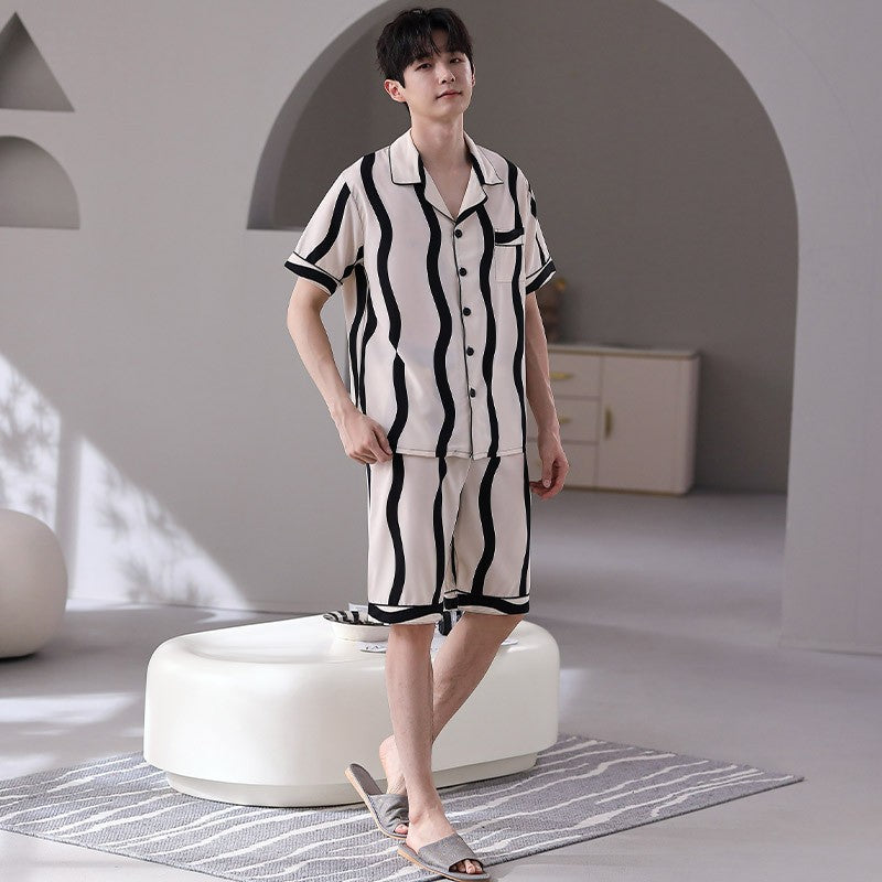 luu448-Men's summer ice silk short-sleeved pajamas suit
