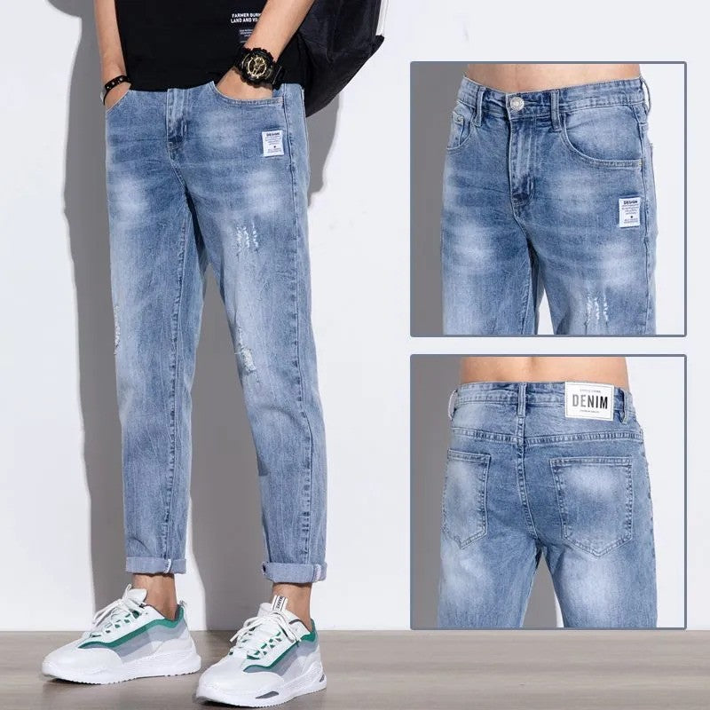 luu456-Men's summer thin nine-point jeans