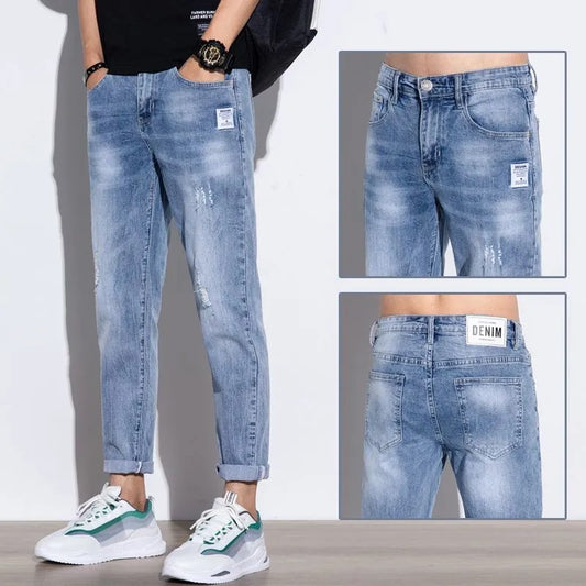 luu456-Men's summer thin nine-point jeans