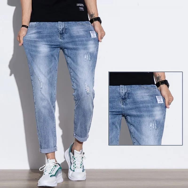 luu456-Men's summer thin nine-point jeans