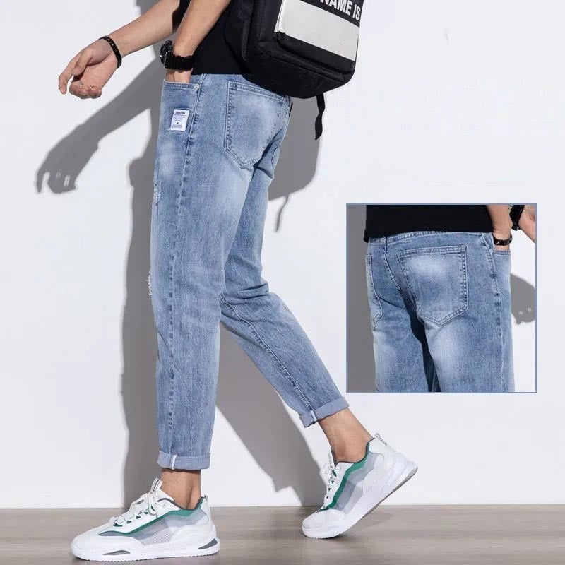 luu456-Men's summer thin nine-point jeans