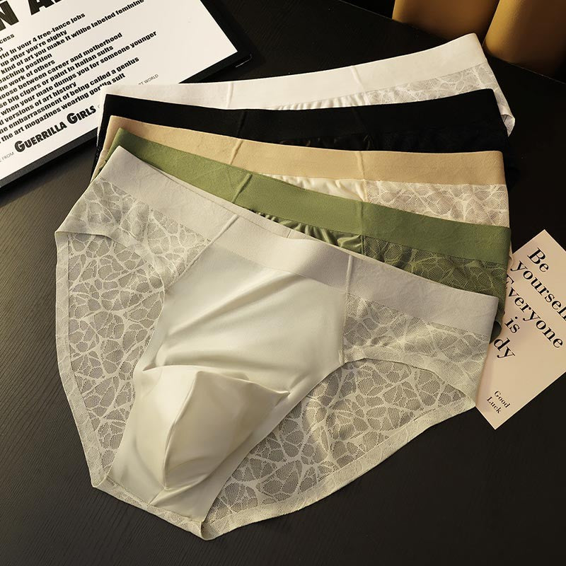 luu458-Men's Ice Silk Lace Leopard Jacquard Briefs