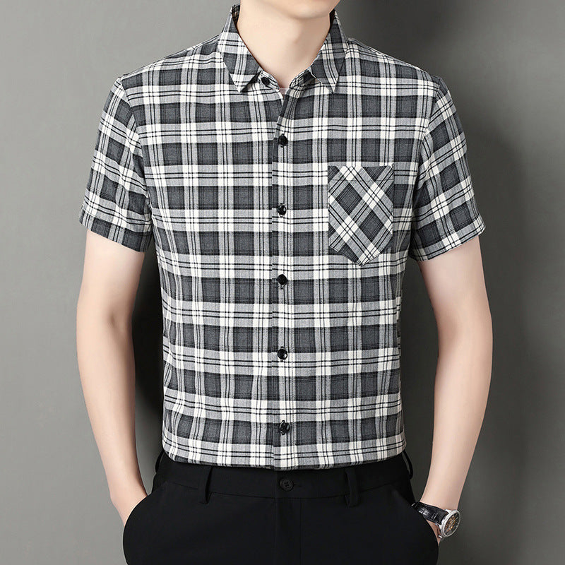 luu465-Men's new summer plaid print casual shirt