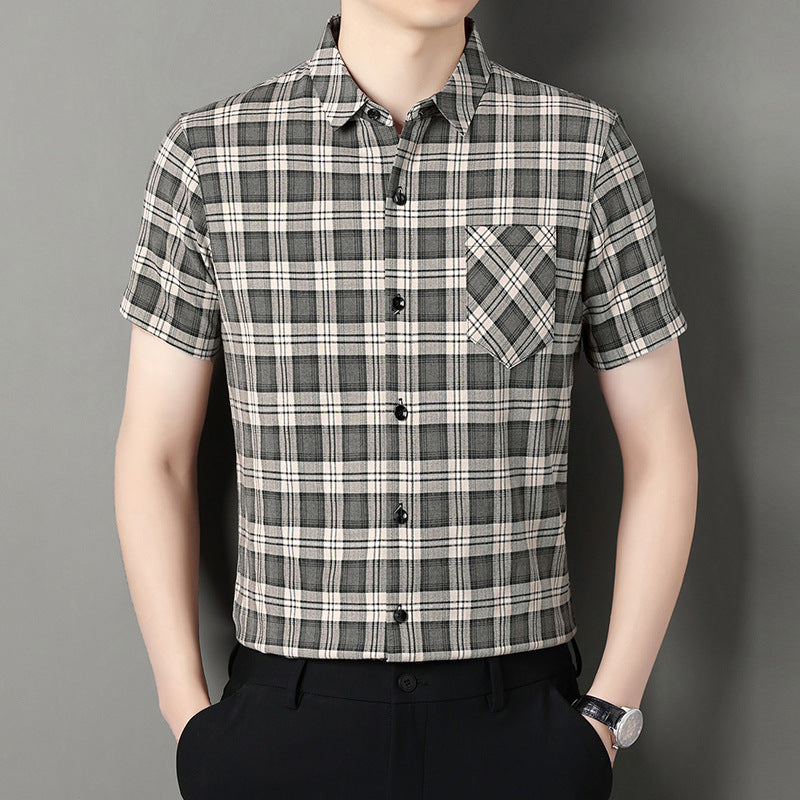 luu465-Men's new summer plaid print casual shirt