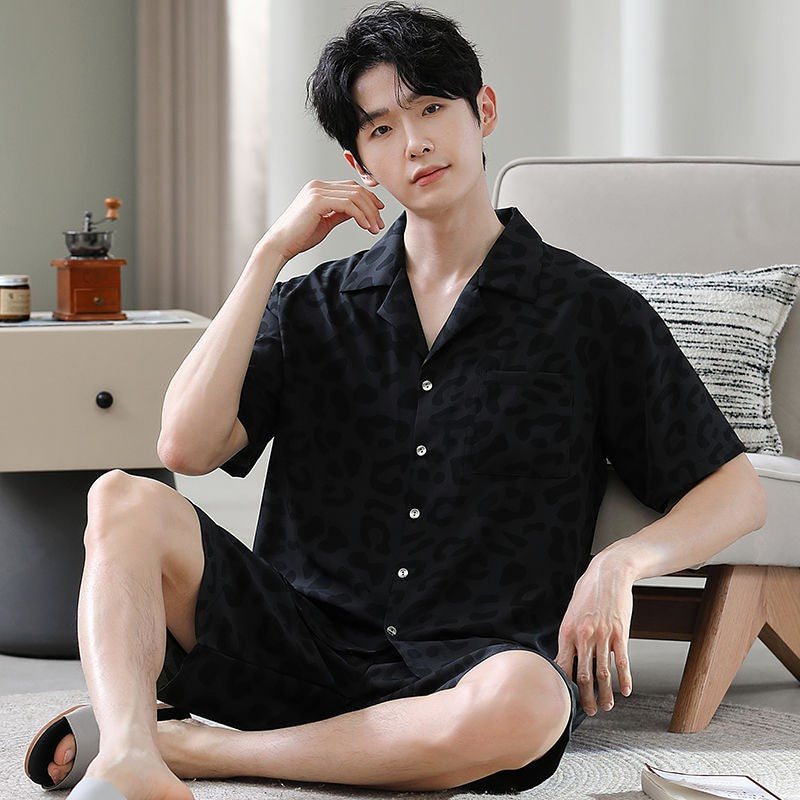 luu466-Men's summer short-sleeved shorts home wear suit