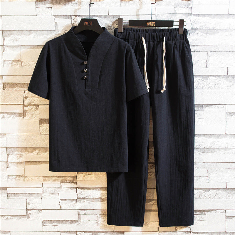 Men's summer thin retro cotton and linen suit(cm530)