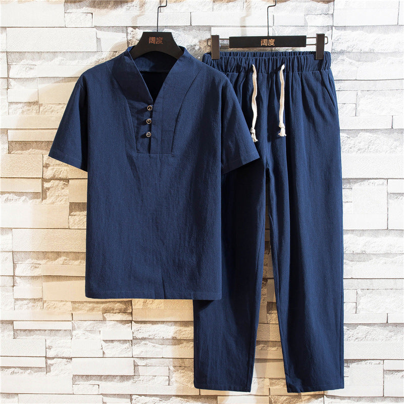 Men's summer thin retro cotton and linen suit(cm530)