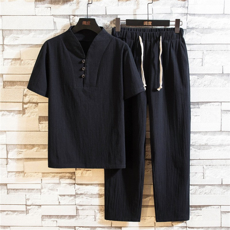 Men's summer thin retro cotton and linen suit(cm530)