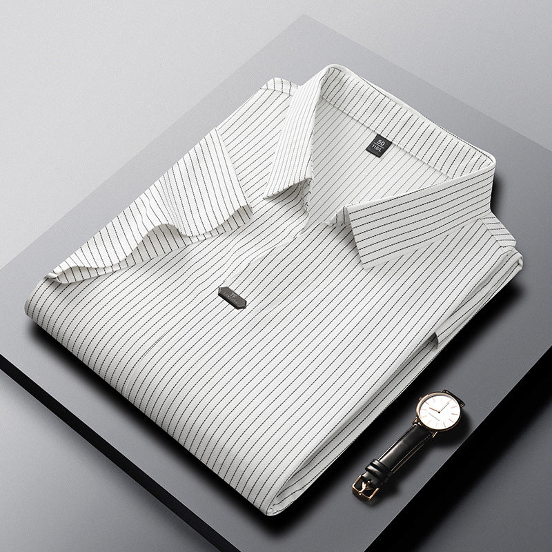 luu471-Men's Summer Business Striped Short Sleeve POLO Shirt