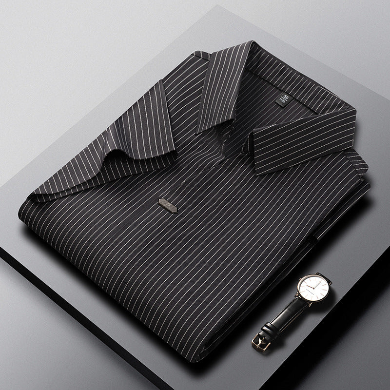 luu471-Men's Summer Business Striped Short Sleeve POLO Shirt