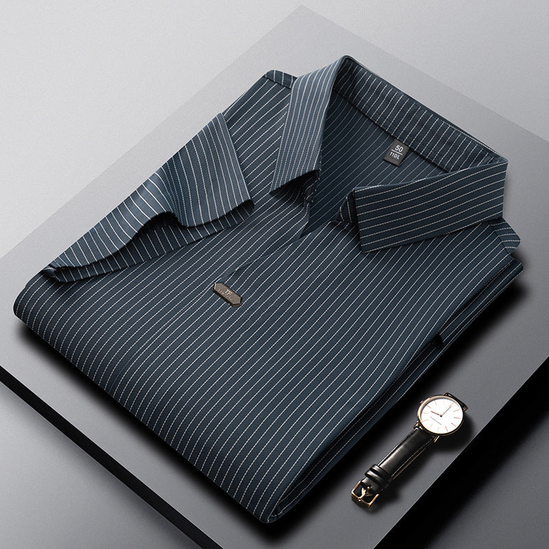 luu471-Men's Summer Business Striped Short Sleeve POLO Shirt