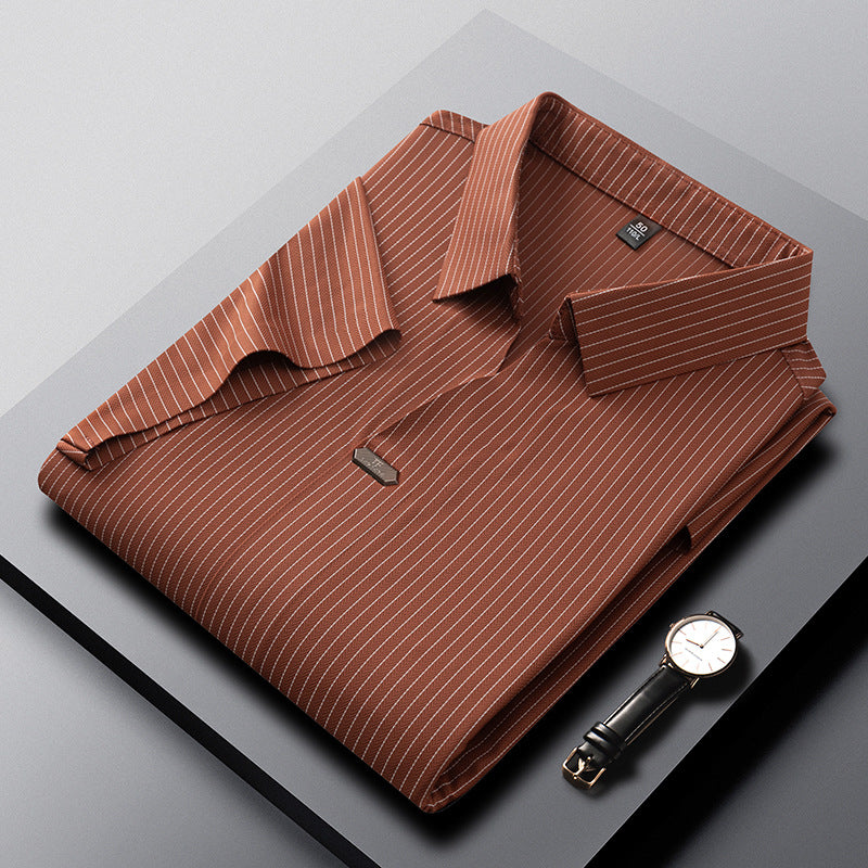 luu471-Men's Summer Business Striped Short Sleeve POLO Shirt