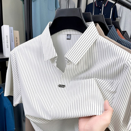 luu471-Men's Summer Business Striped Short Sleeve POLO Shirt