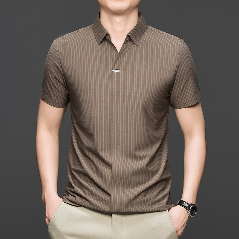 luu471-Men's Summer Business Striped Short Sleeve POLO Shirt