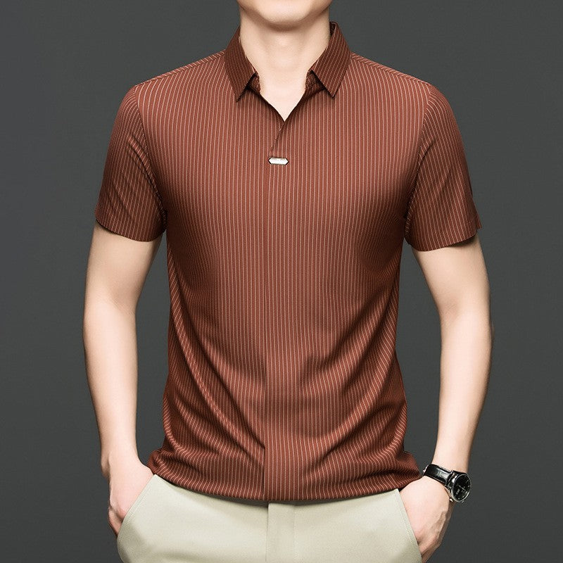 luu471-Men's Summer Business Striped Short Sleeve POLO Shirt