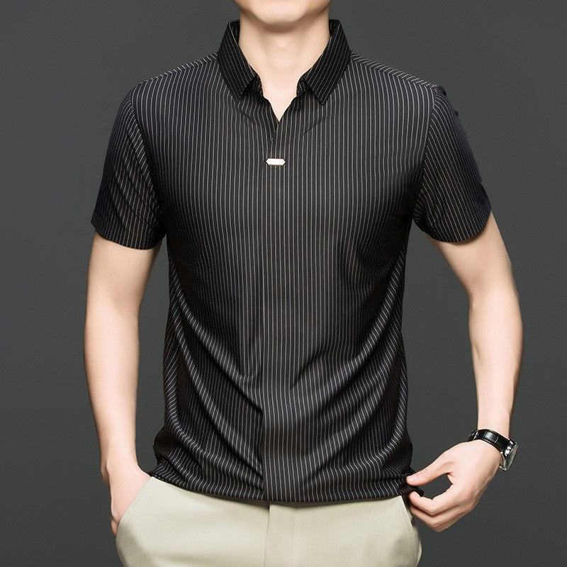 luu471-Men's Summer Business Striped Short Sleeve POLO Shirt