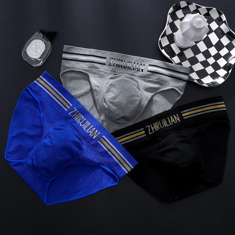 luu490-Men's color striped letter sports comfortable briefs
