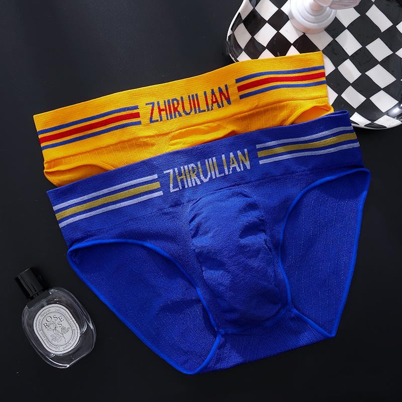 luu490-Men's color striped letter sports comfortable briefs