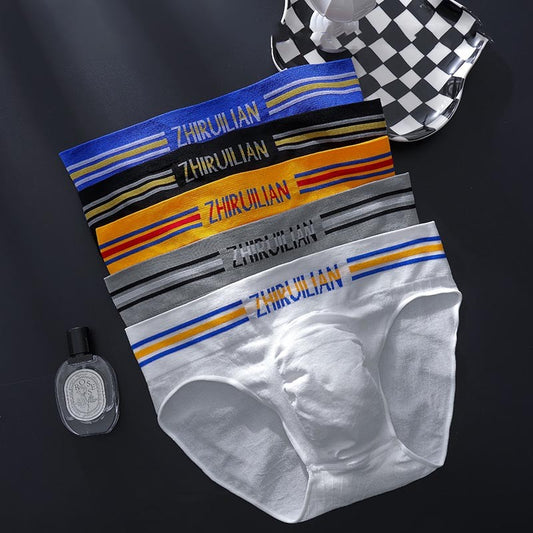 luu490-Men's color striped letter sports comfortable briefs