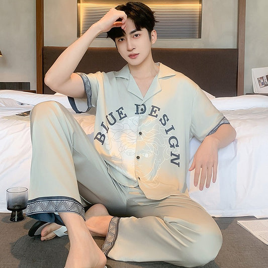 luu480-Men's summer short-sleeved trousers casual home wear suit