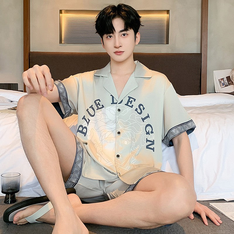 luu480-Men's summer short-sleeved trousers casual home wear suit