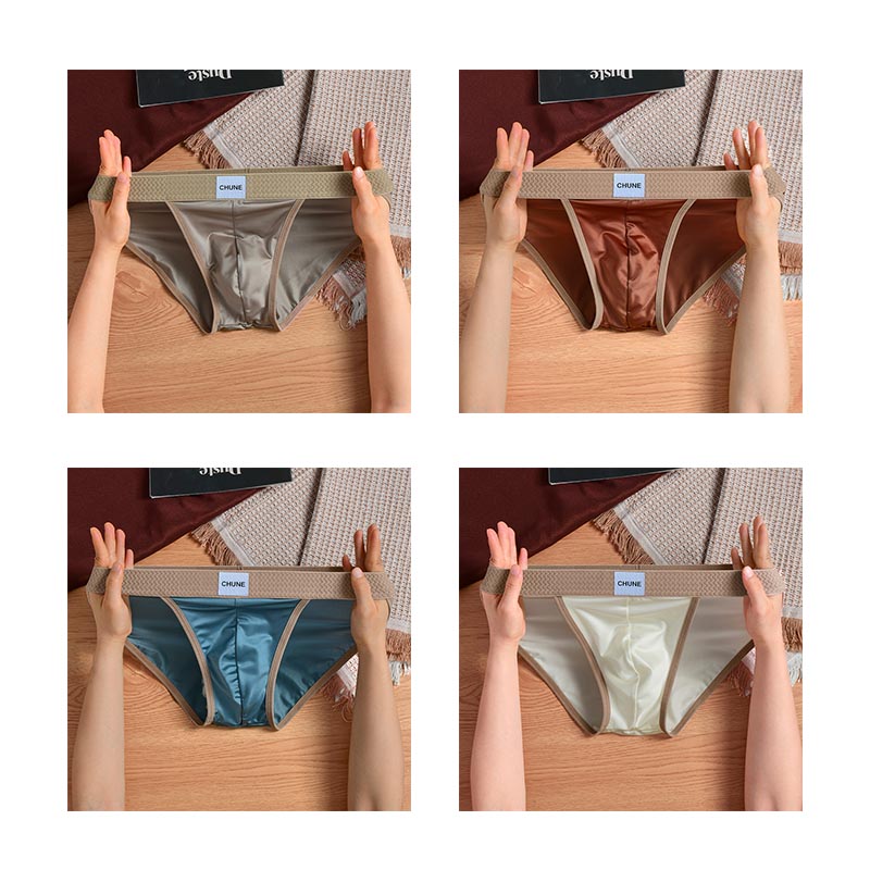 luu484-Men's satin ice silk thin briefs